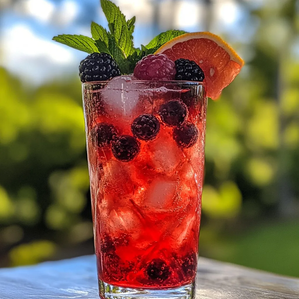 Summer Berry Smash Mocktail in glass with berries and mint