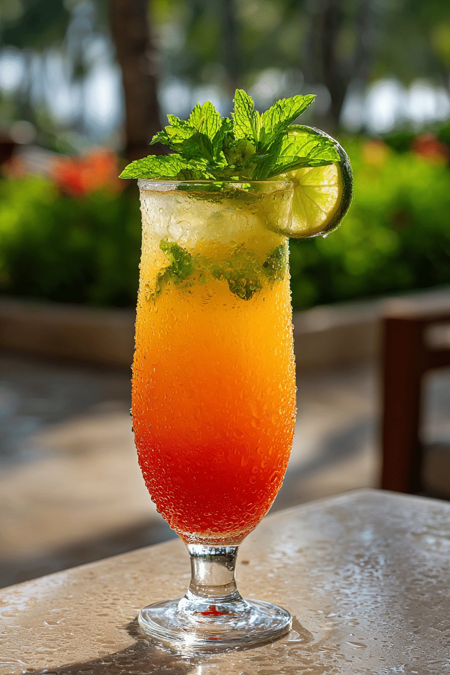 Served Tropical Sunrise Mocktail with Garnish