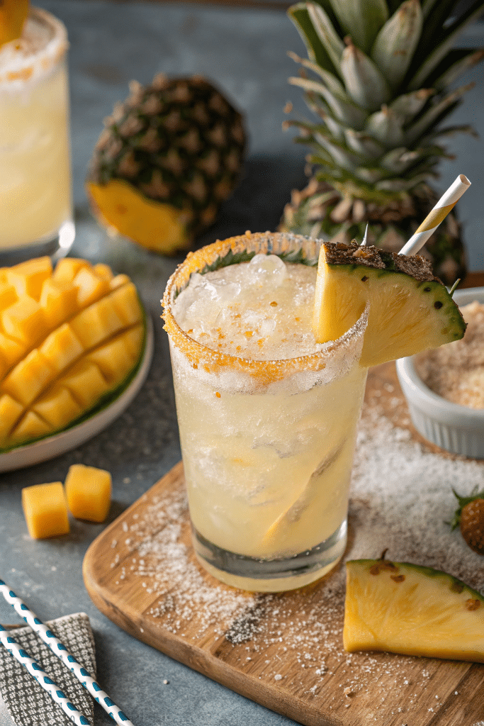 mango colada mocktail served with garnish