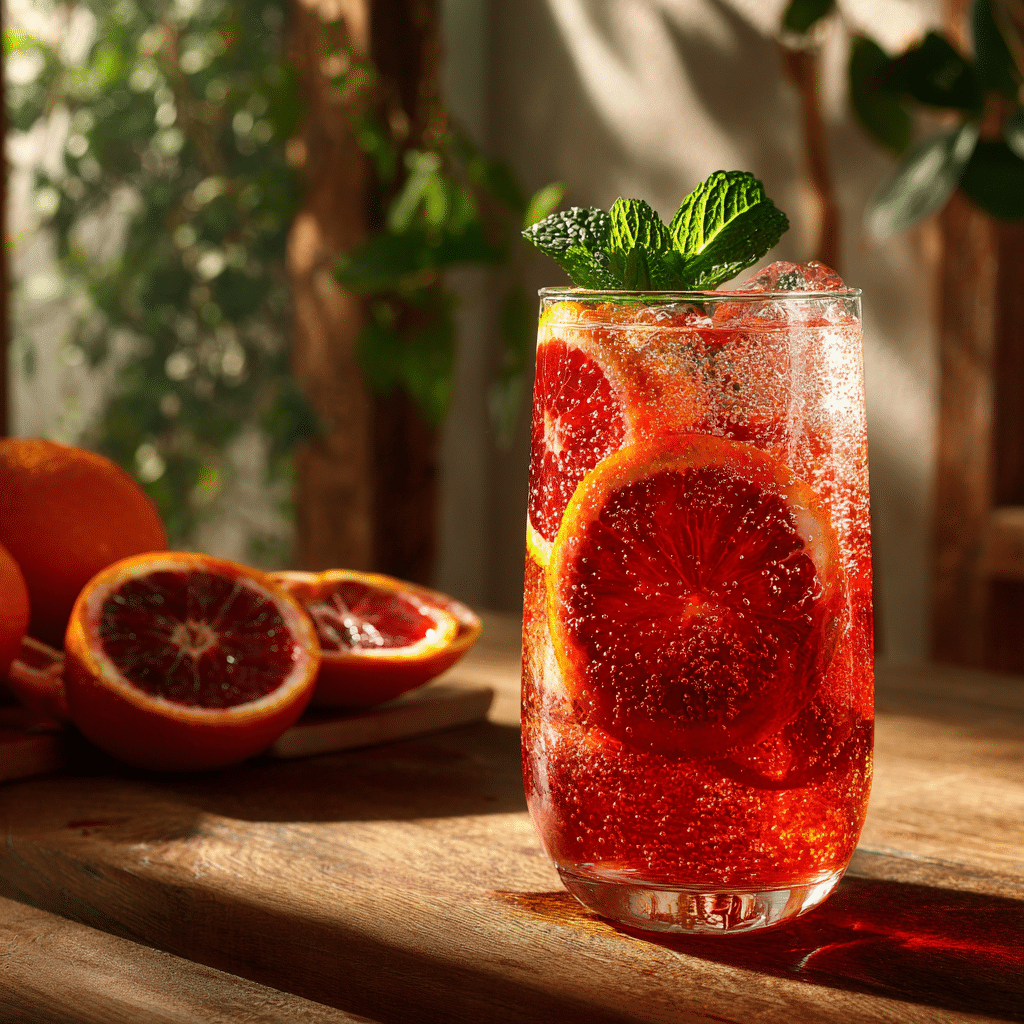 Blood Orange Spritz Mocktail in a glass with fresh garnish