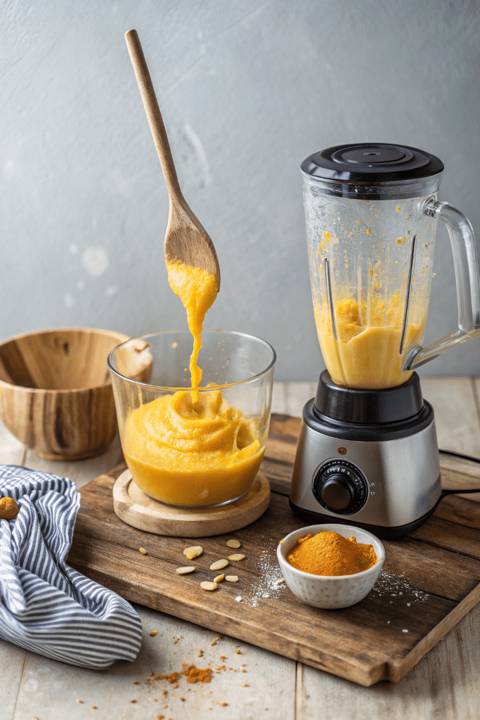blending mango colada mocktail in blender