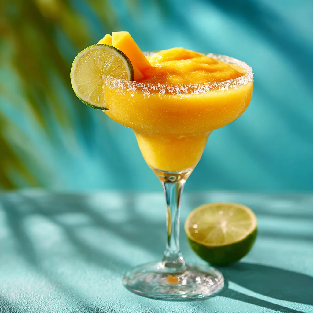 virgin mango margarita in tropical glass with garnish