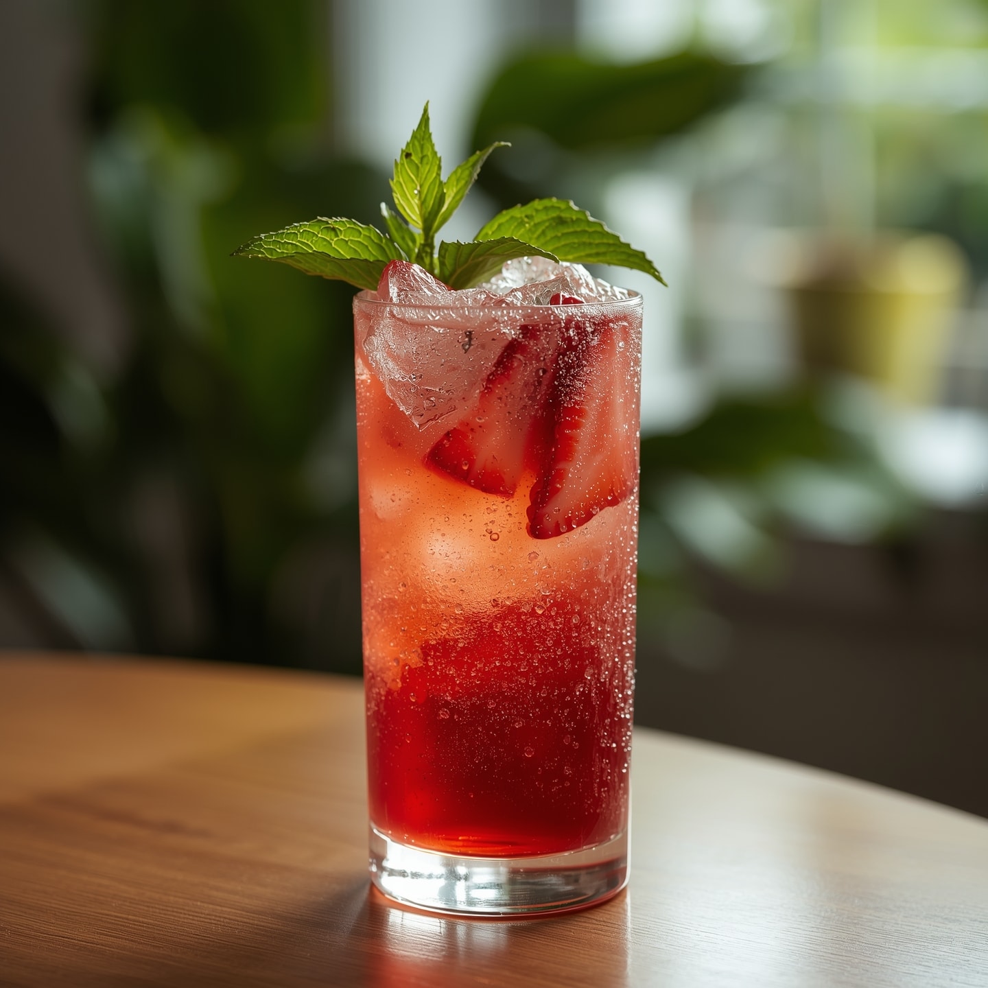 strawberry mojito mocktail with fresh mint and lime