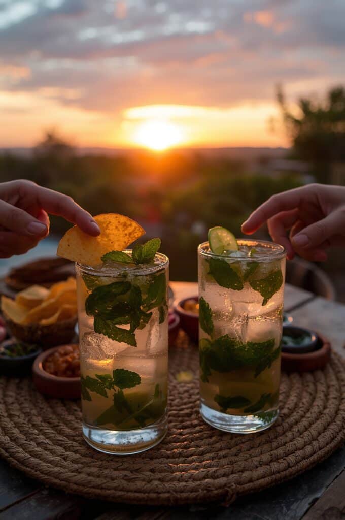  serving virgin mojito with snacks