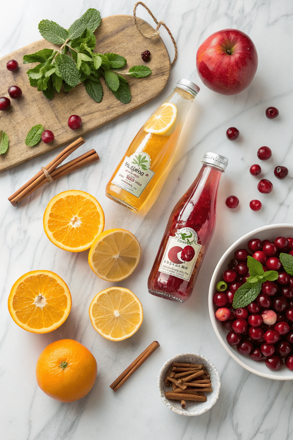 ingredients for cranberry sangria mocktail recipe