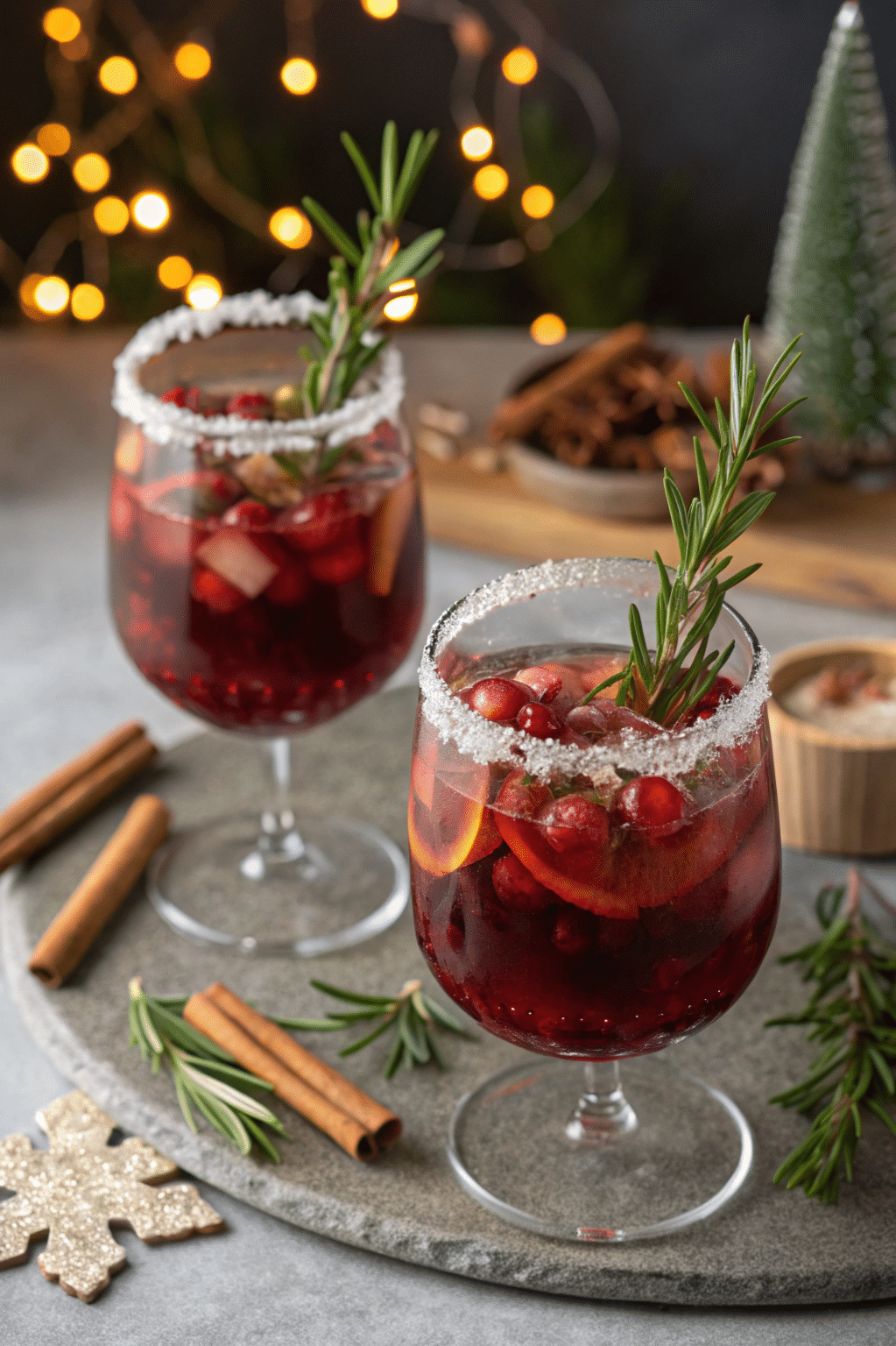 served christmas sangria mocktail in glasses