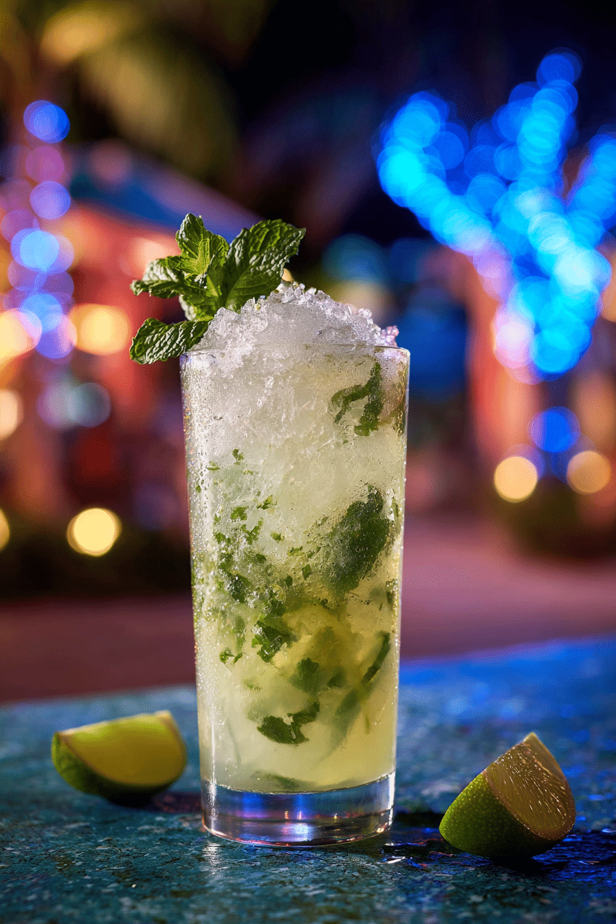 served coconut mojito mocktail with mint and lime