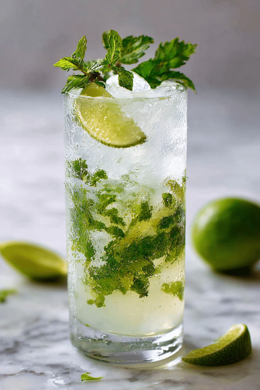 Healthy mojito mocktail served with mint garnish