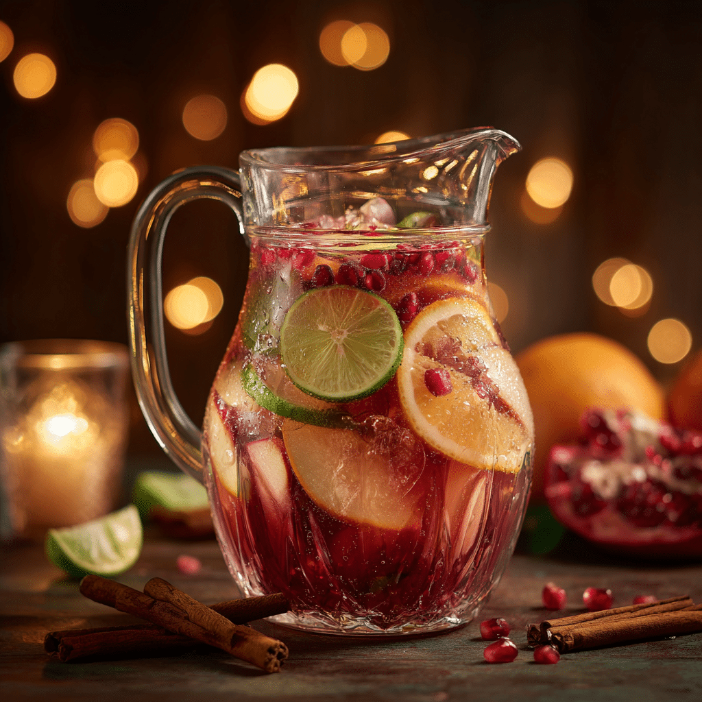 christmas sangria mocktail with festive fruit and cinnamon