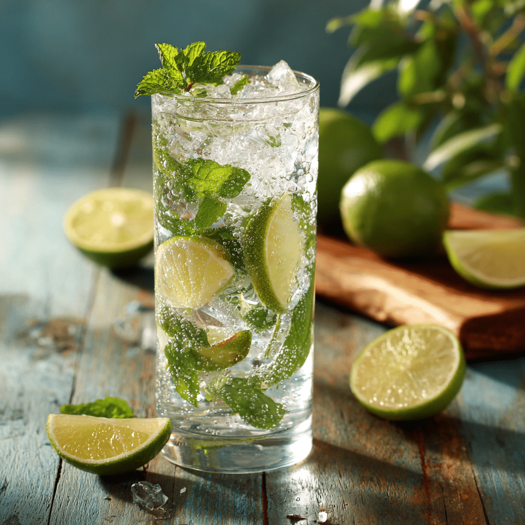 Healthy mojito mocktail with mint and lime