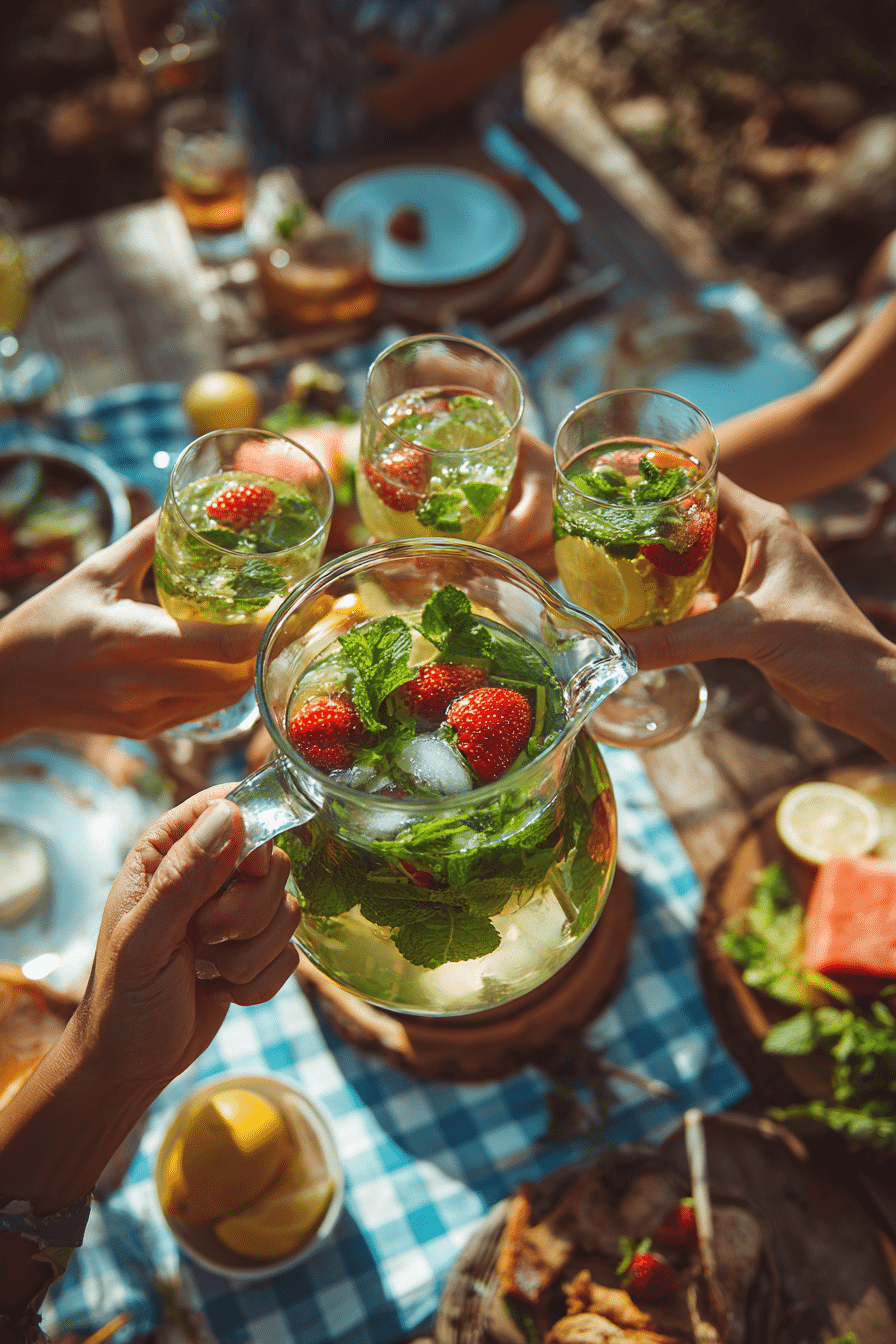 Vegan mojito mocktail pitcher with friends