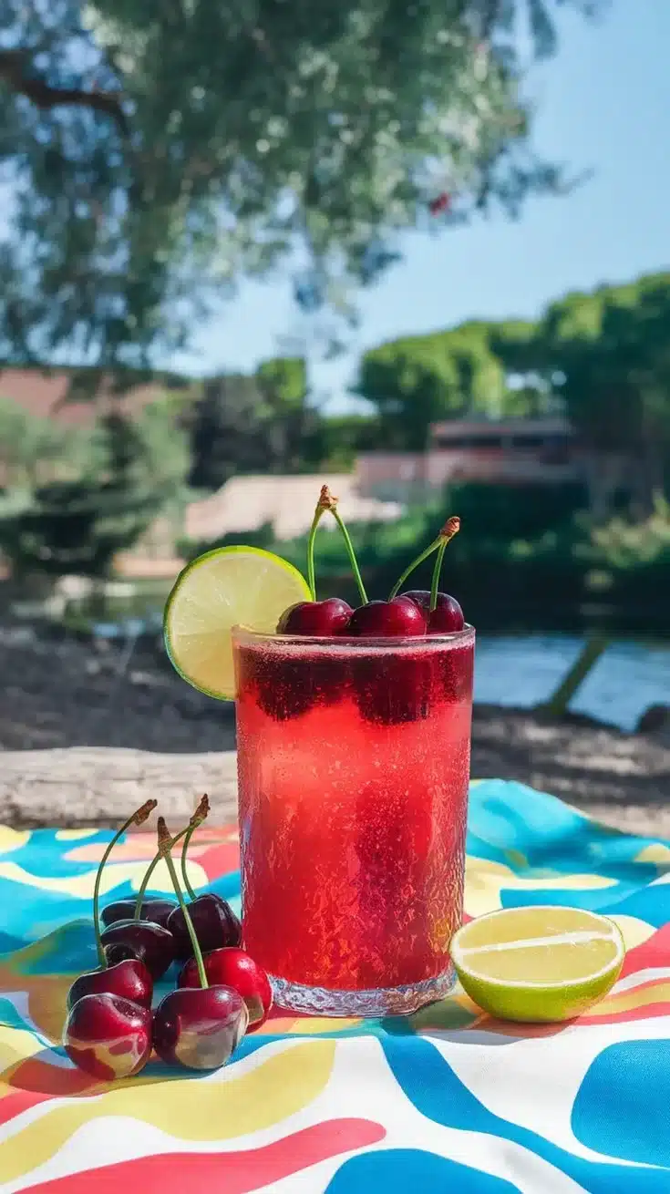 Delicious Cherry Limeade mocktail served in a vibrant glass with ice