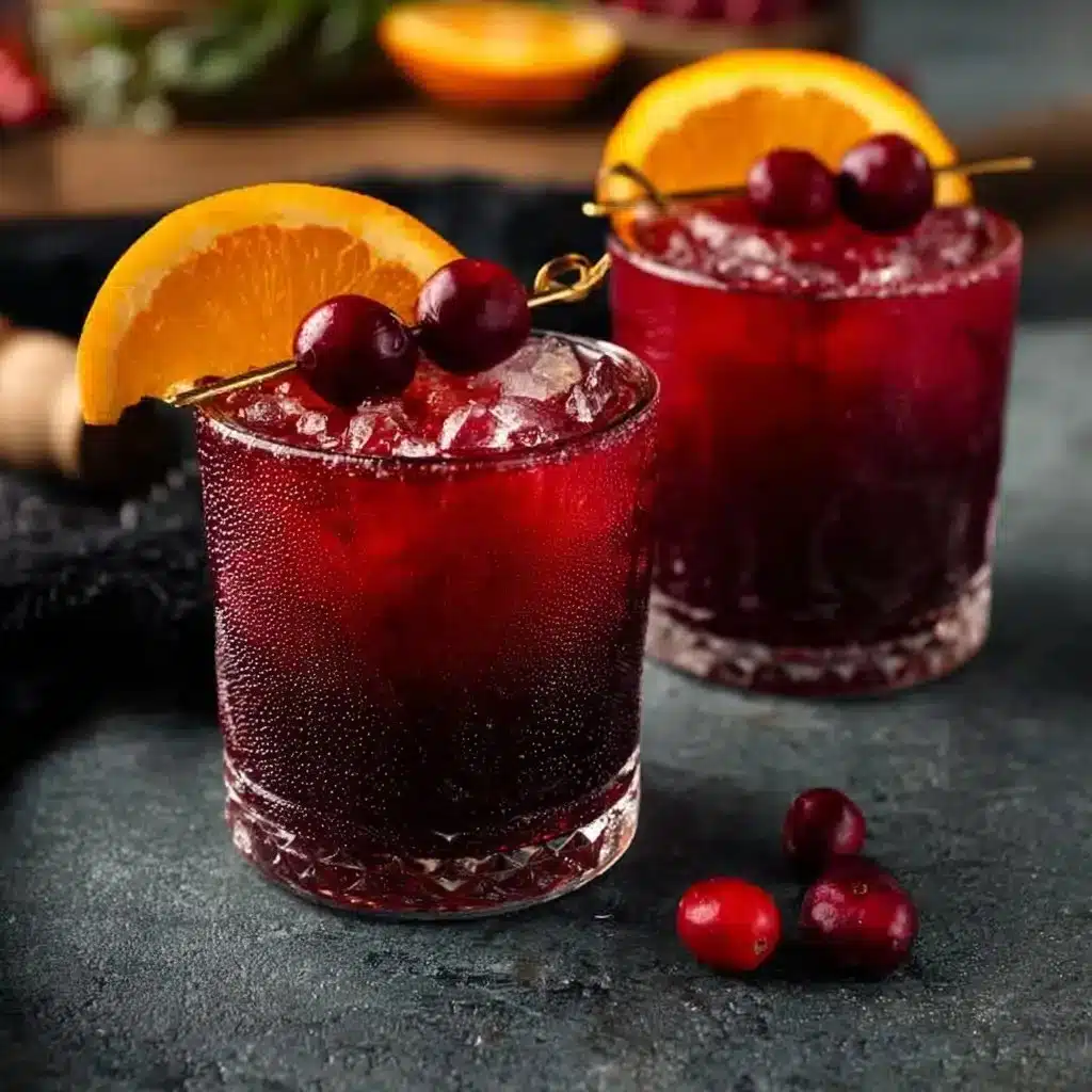 Cranberry Orange Juice Mocktail served in a glass with garnishes