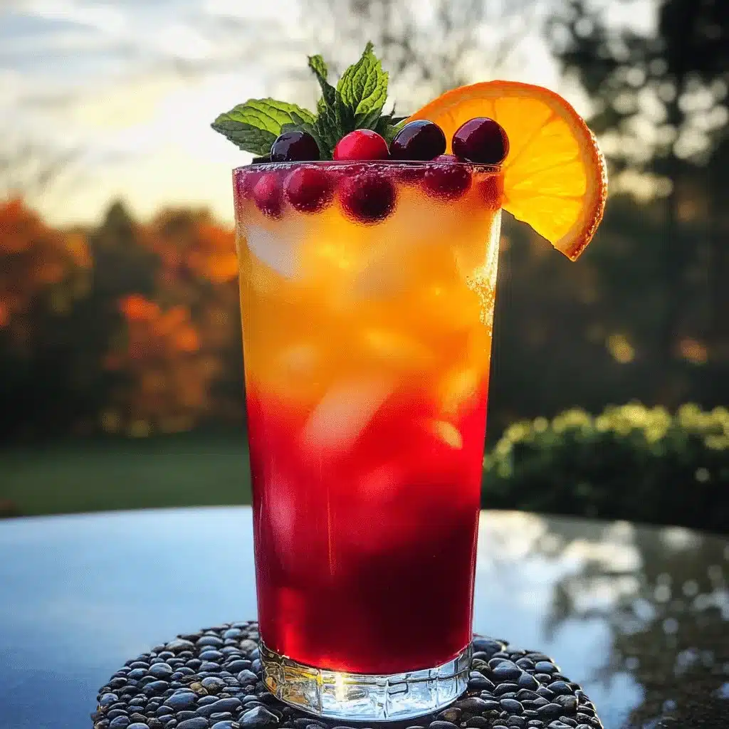 Cranberry Sunrise Mocktail served in a glass with garnishes