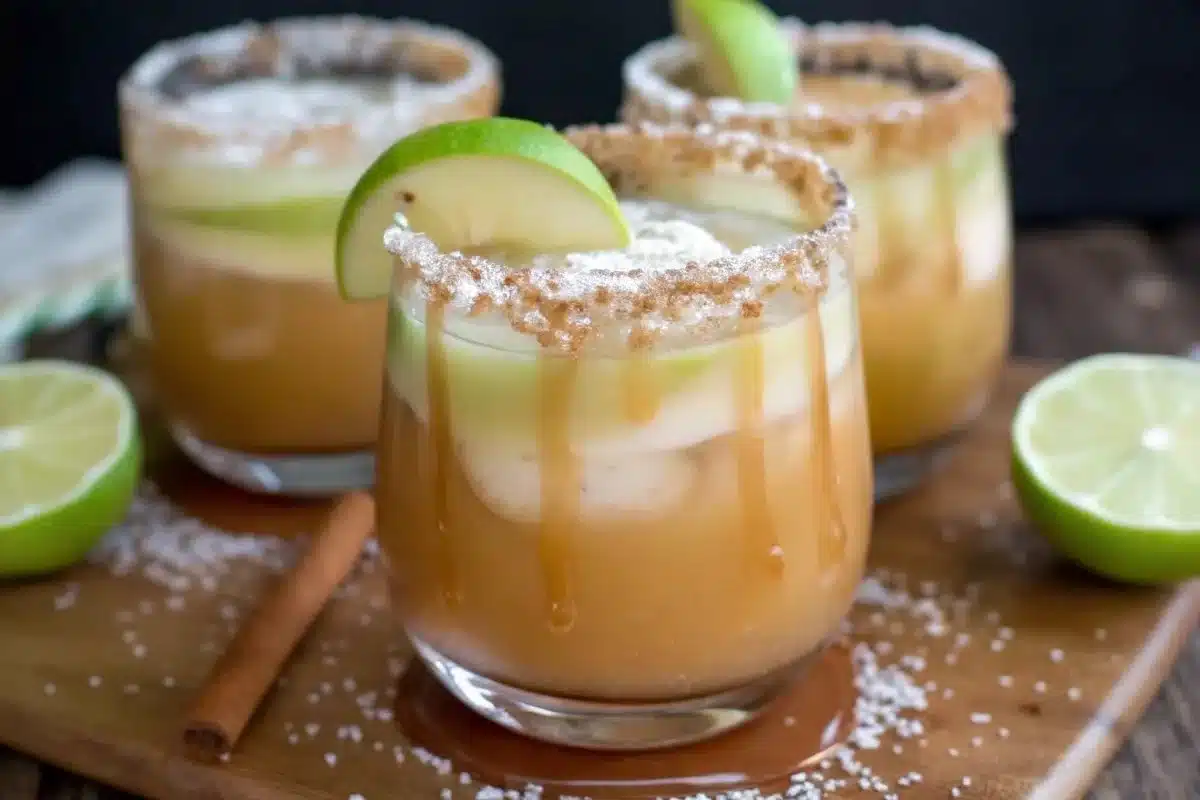 Delicious caramel apple mocktail in a glass, perfect fall drink