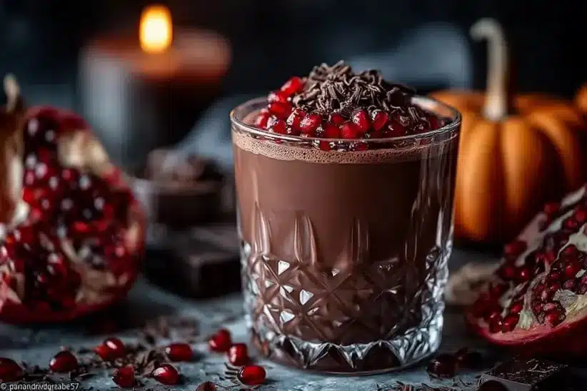 Vampire's Velvet Halloween drink served in a spooky glass
