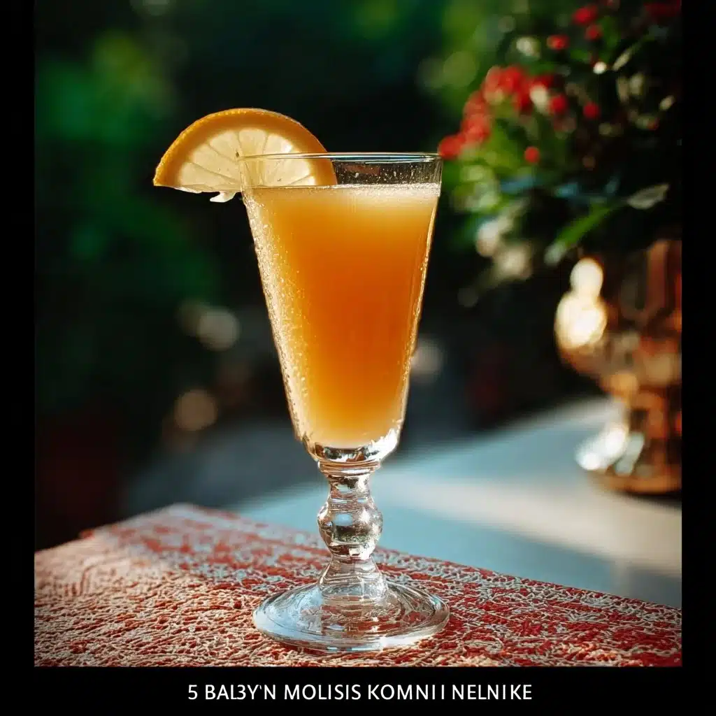 Baby Bellini mocktail served in a glass with fresh fruit garnishing.