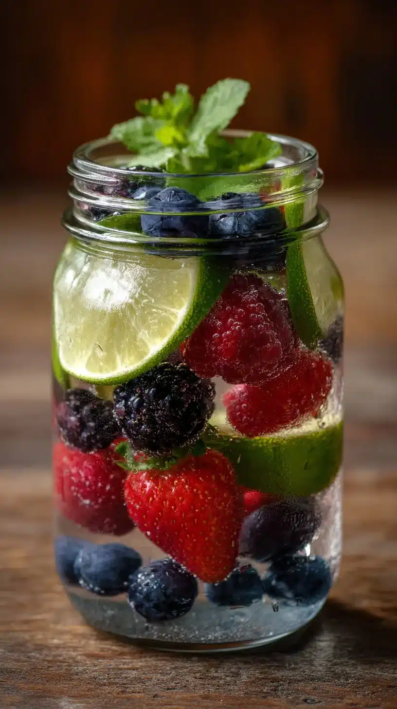 Infused berry detox water with fresh berries and mint leaves