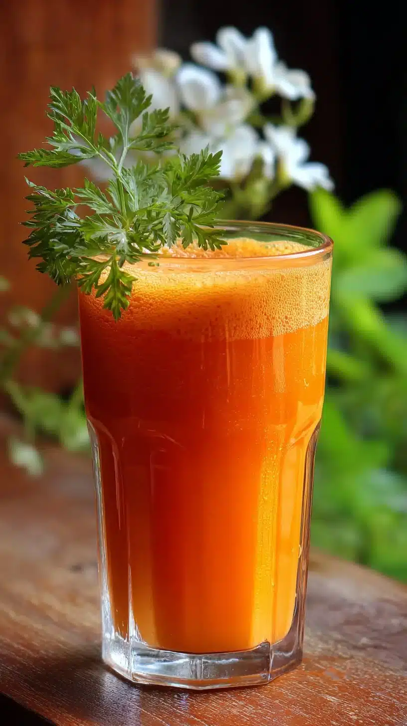 Freshly made carrot juice recipe using juicer or blender