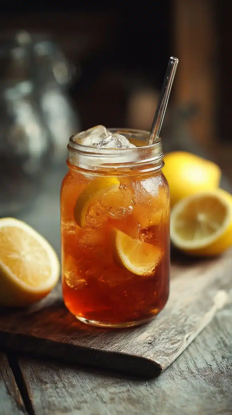 A refreshing glass of healthy iced tea with lemon and mint leaves