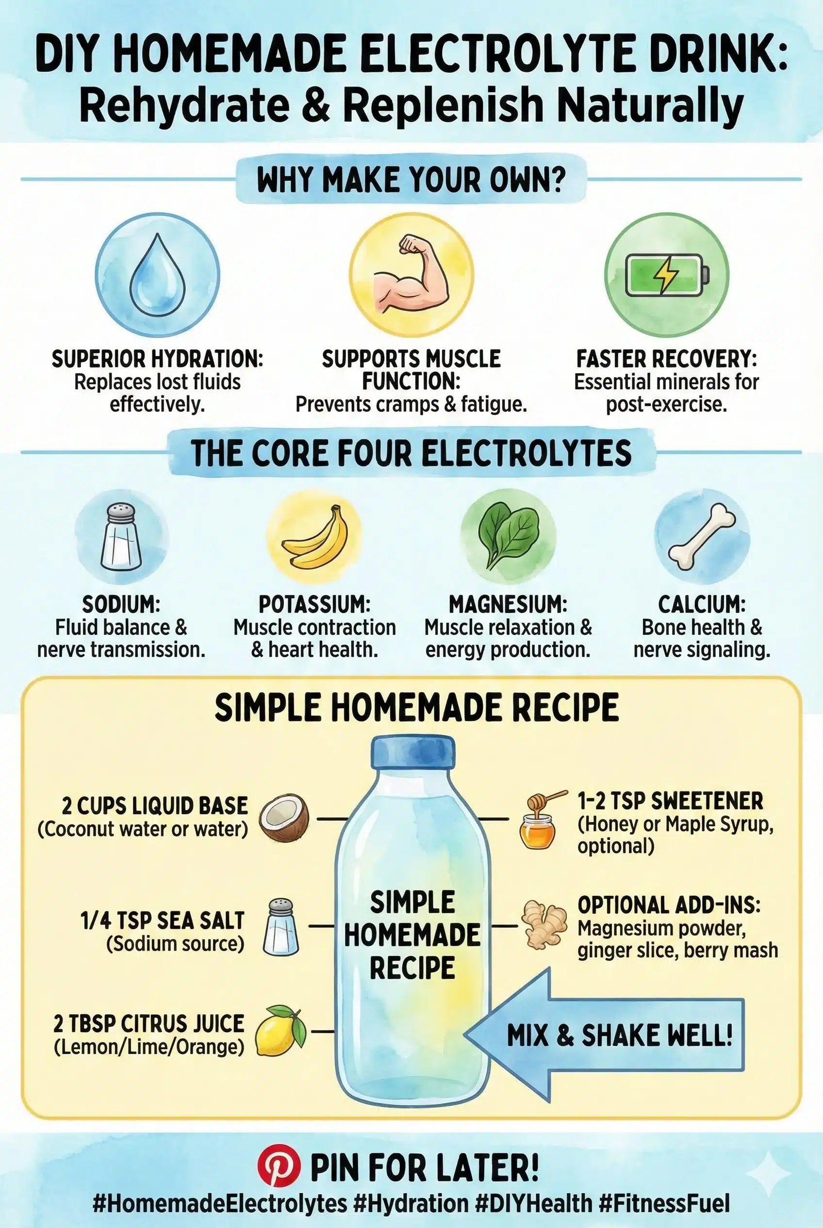 A refreshing homemade electrolyte drink made with natural ingredients.