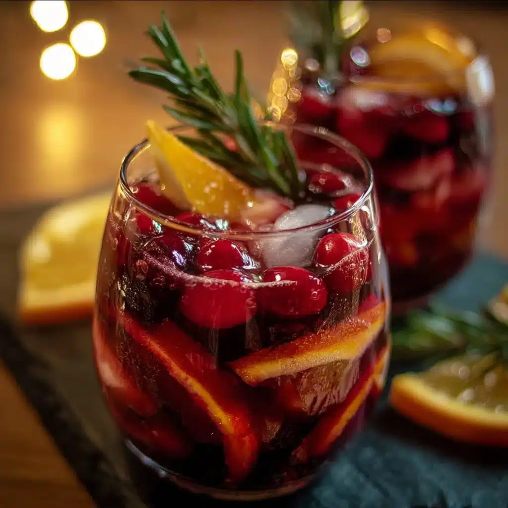 Non-Alcoholic Christmas Sangria in a festive glass with fruits and spices