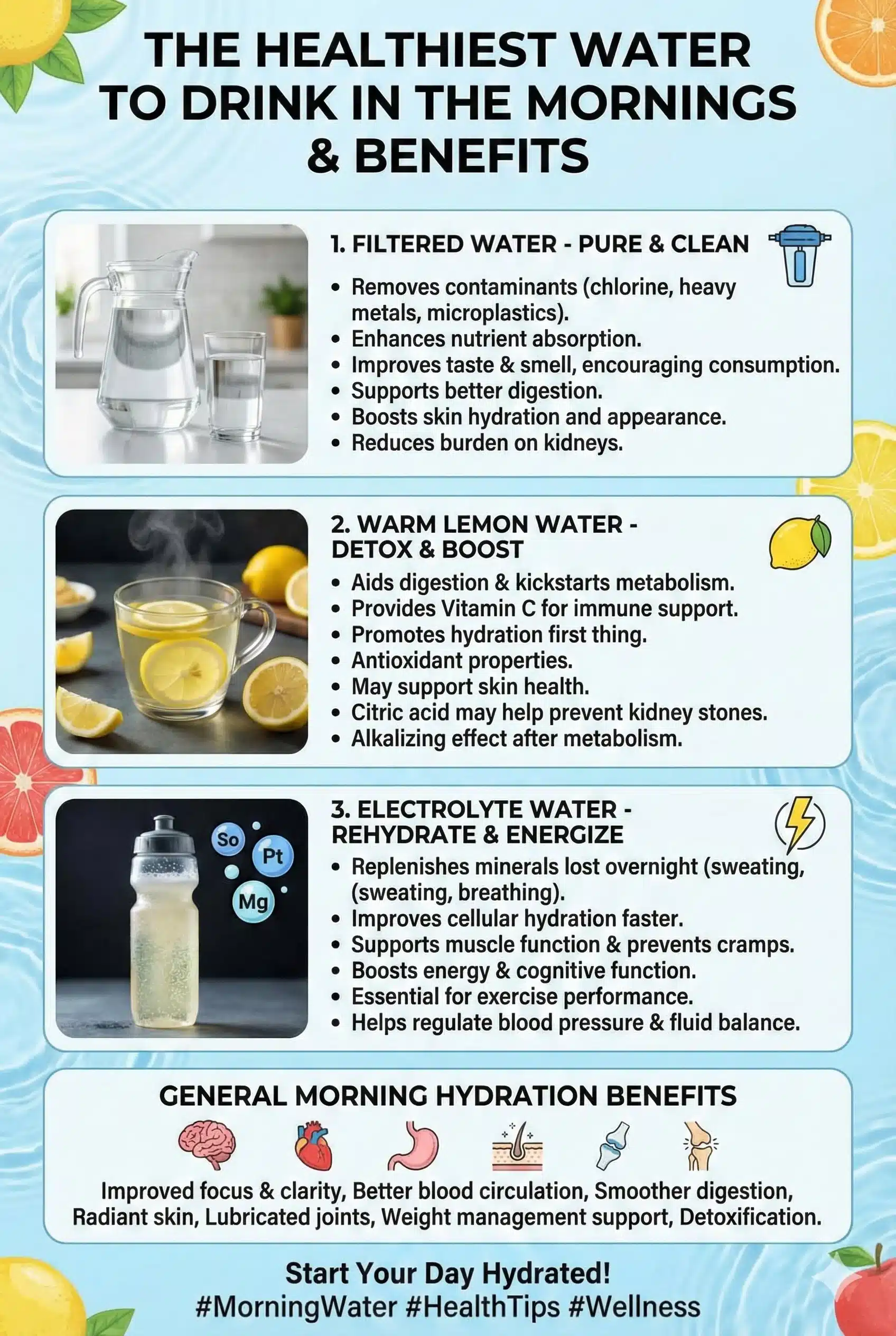 A glass of the healthiest water to drink in the mornings for hydration and health.