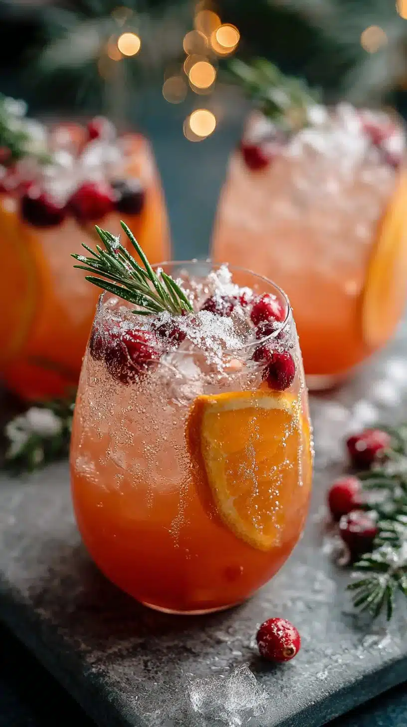 A selection of colorful winter mocktails in festive glassware.