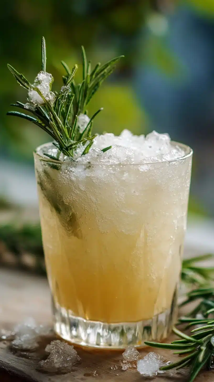 Refreshing Apple Rosemary Fizz cocktail with apples and rosemary garnish