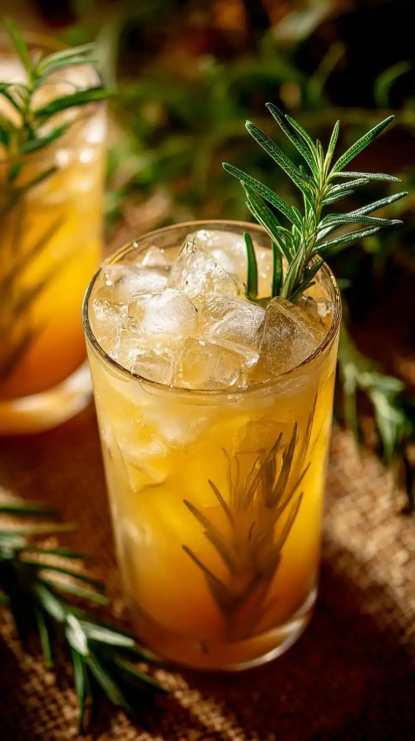Refreshing Apple Rosemary Mocktail garnished with fresh rosemary sprig