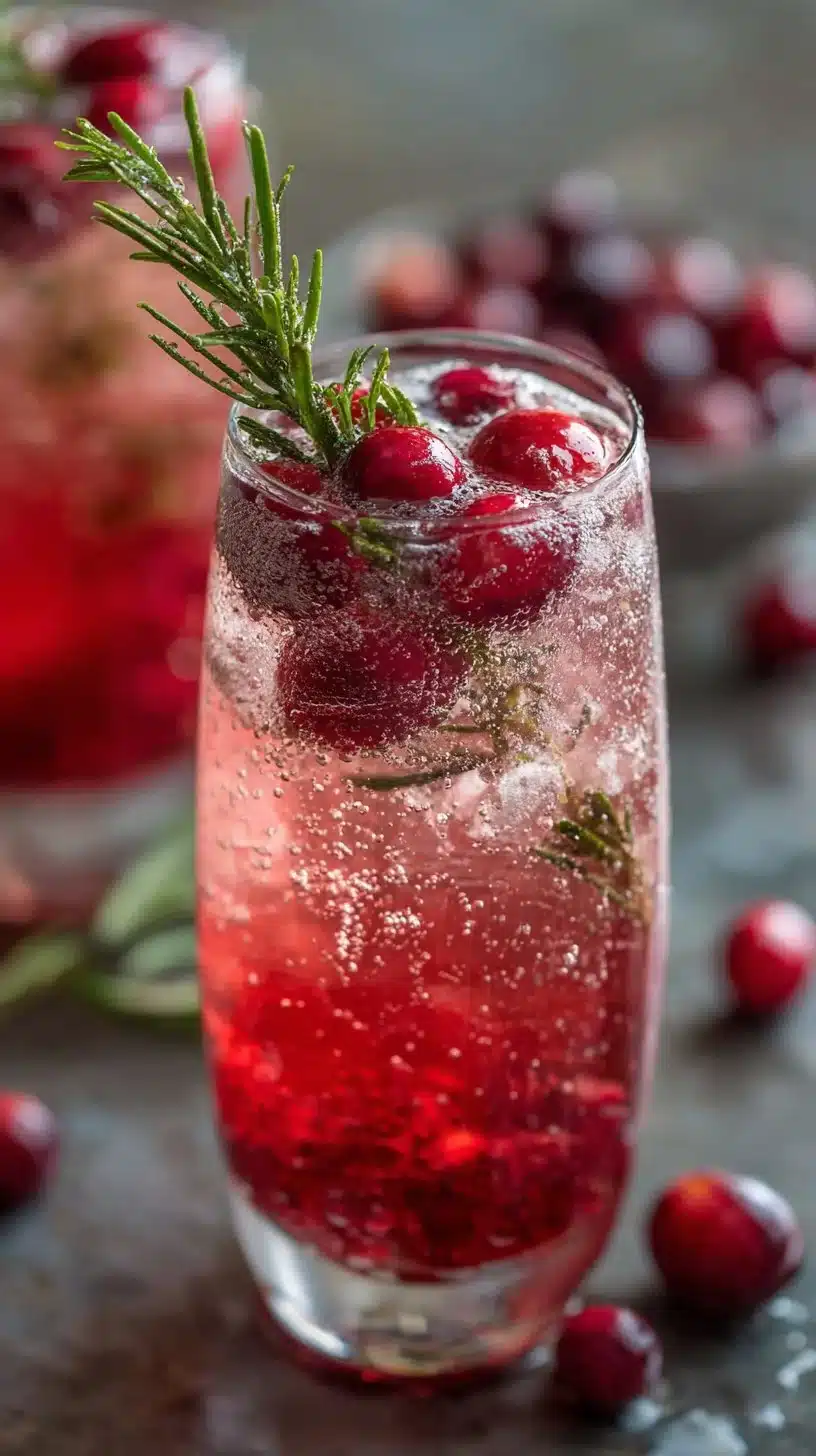 Refreshing Christmas mocktail in a glass garnished with festive decorations.
