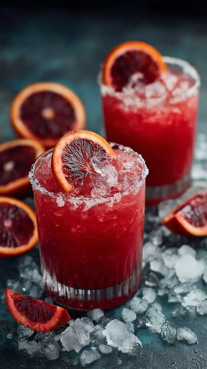 Blood Orange Margarita Mocktail served in a glass with citrus garnishes