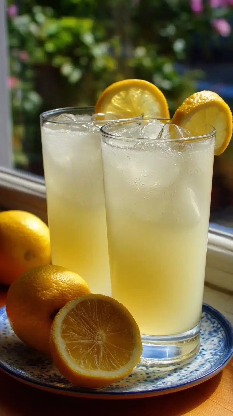 Glass of refreshing Brazilian Lemonade with limes and mint garnish