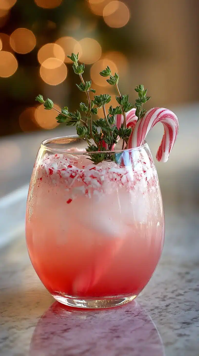 Refreshing Candy Cane Cooler mocktail garnished with mint and candy canes