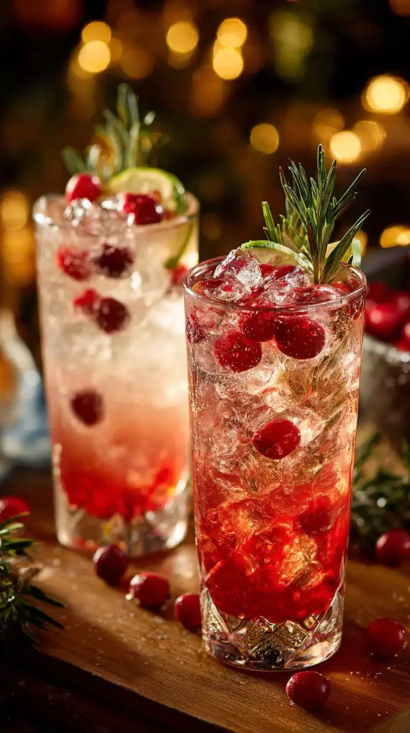 Delicious Christmas mocktails served in festive glasses with holiday decorations.