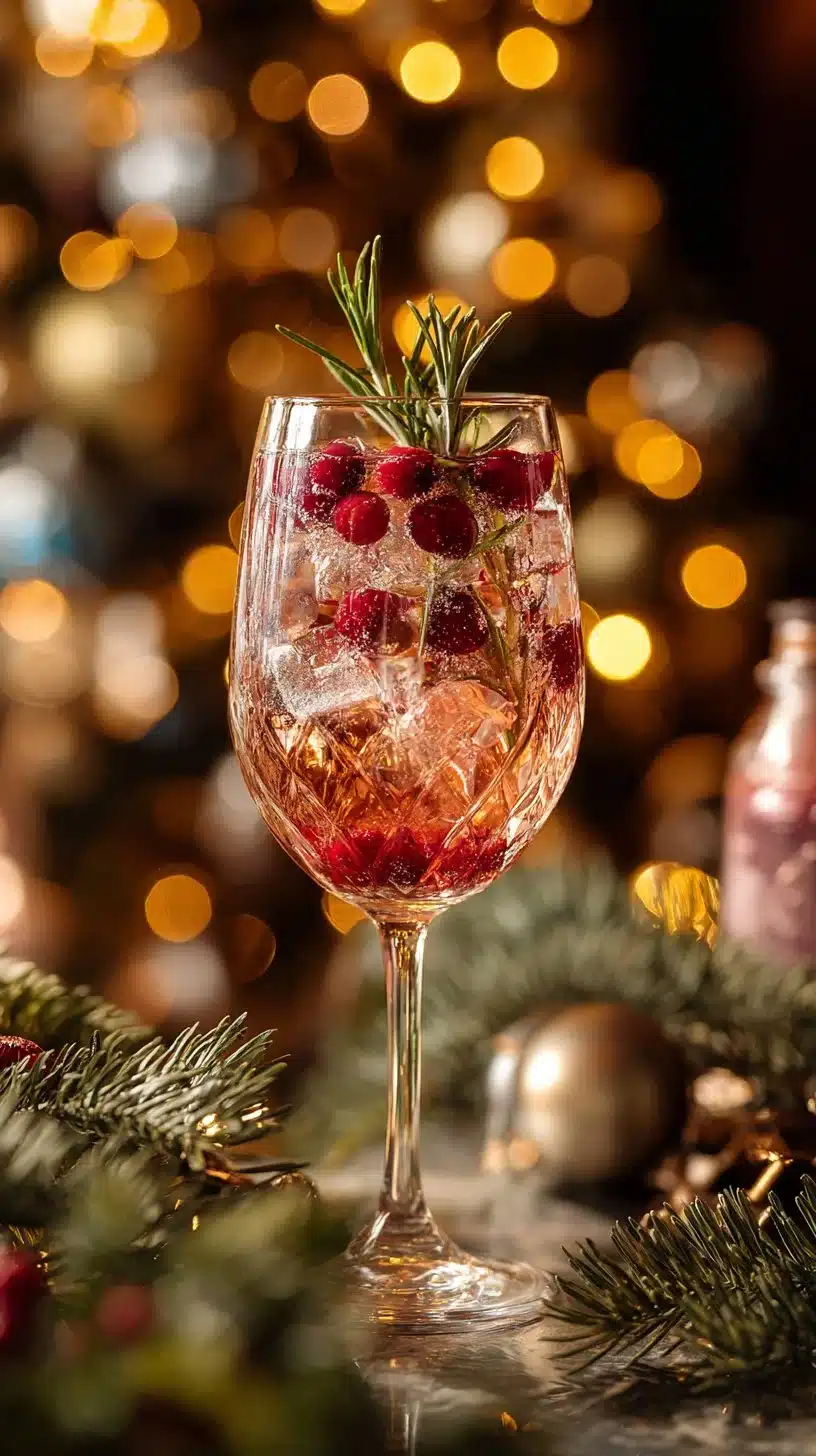 Refreshing Christmas Tree Spritz mocktail served in a festive glass