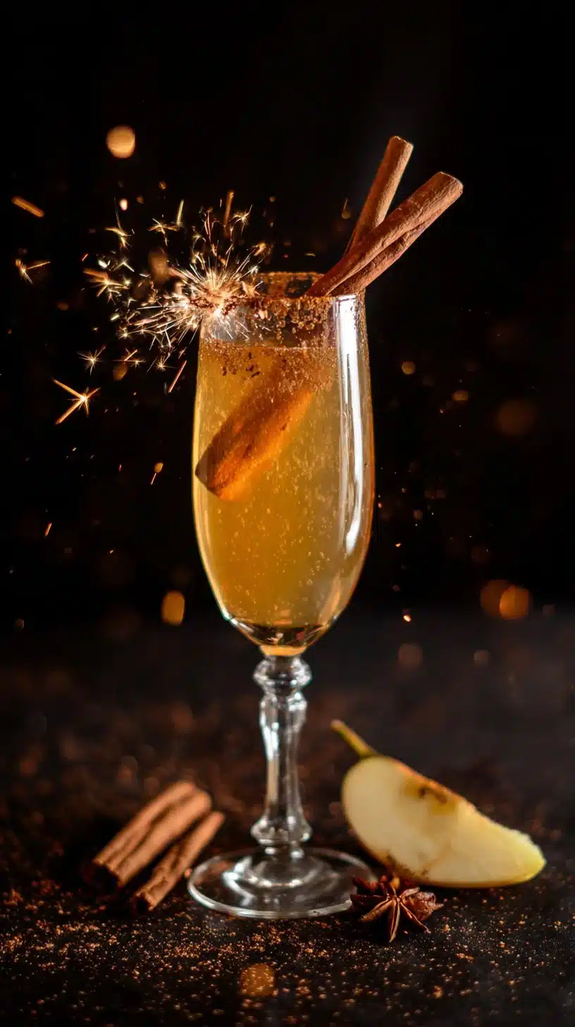 Cinnamon Apple Sparkler drink with apples and cinnamon garnish