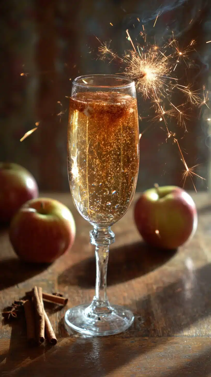 Cinnamon Apple Sparkler drink with fresh apple slices and cinnamon sticks.