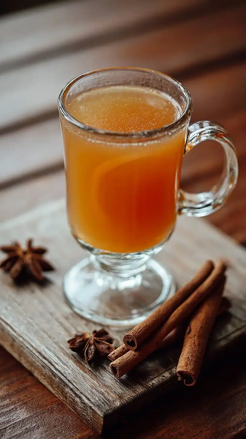 Cinnamon Maple Toddy mocktail served in a glass with cinnamon sticks and maple syrup