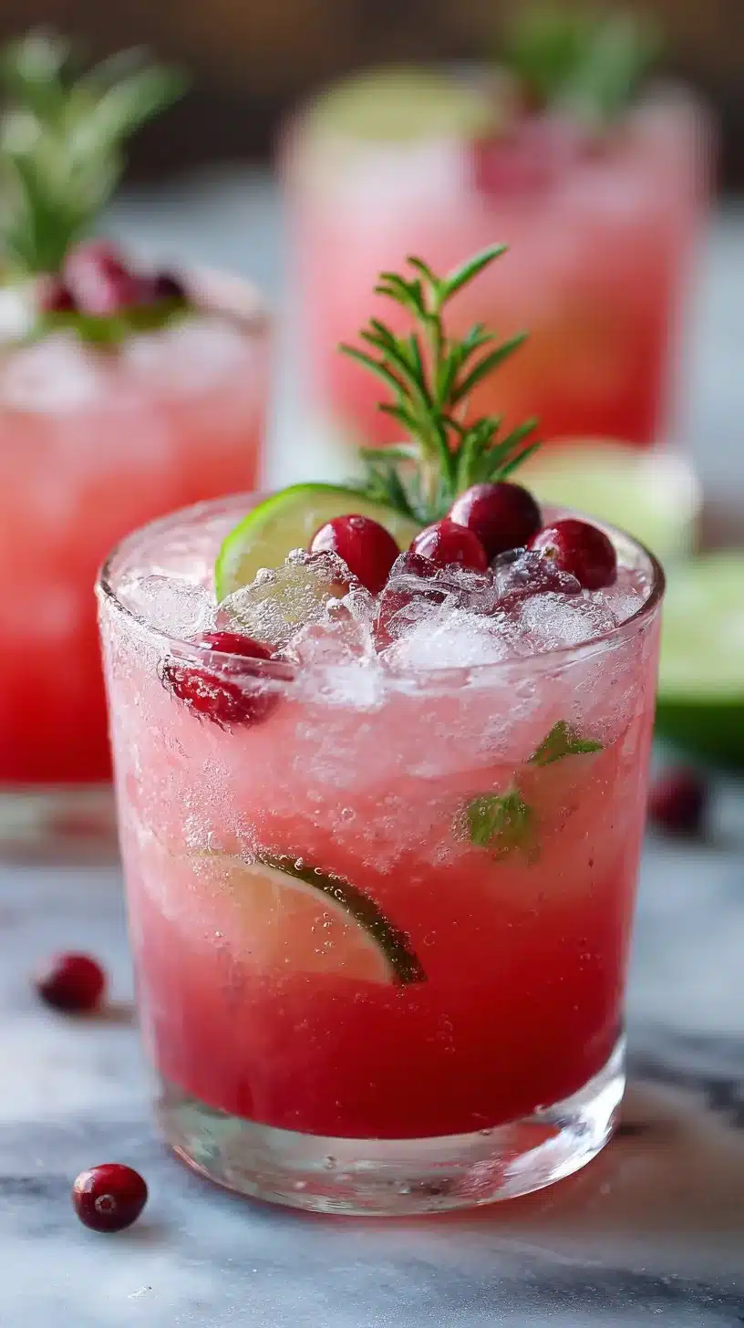 Cranberry Citrus Crush Mocktail served in a glass with fresh fruits garnish