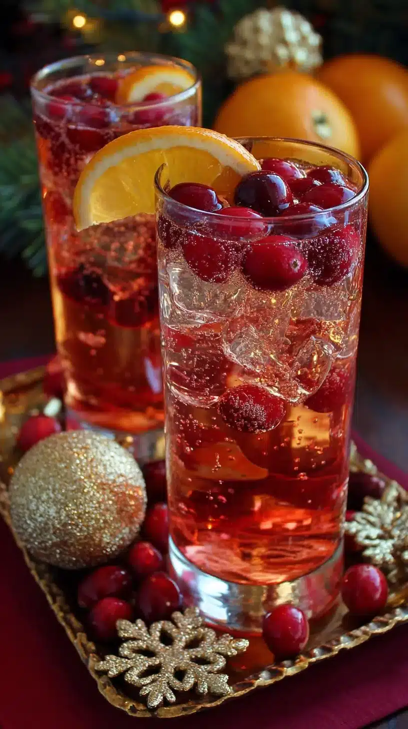 Cranberry Citrus Spritz drink with fresh cranberries and citrus slices