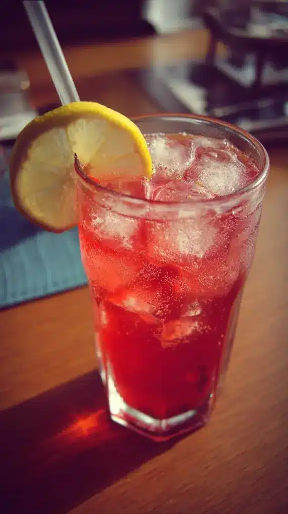 A refreshing Cranberry Cooler drink served in a glass with ice and garnished.