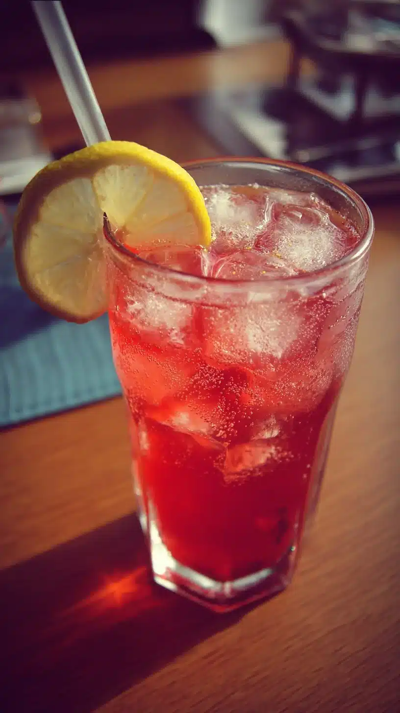 A refreshing Cranberry Cooler drink served in a glass with ice and garnished.
