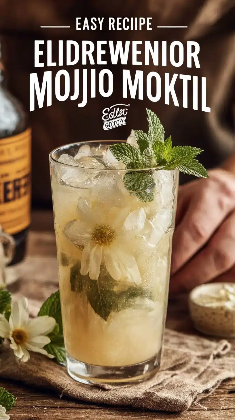 Glass of Elderflower Mojito Mocktail garnished with mint leaves and lime.