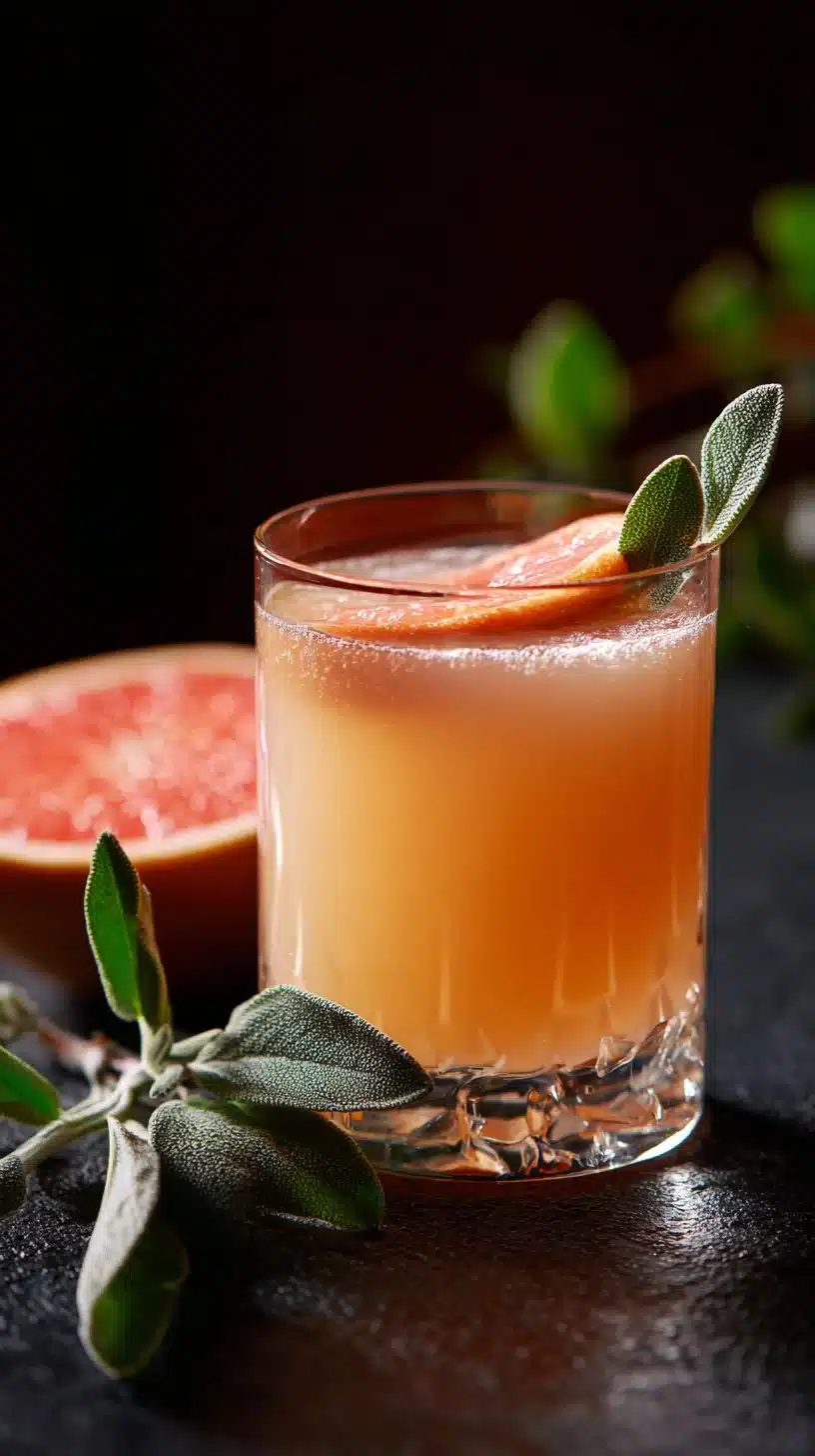 Elegant grapefruit mocktail served in a glass with seasonal garnishes.