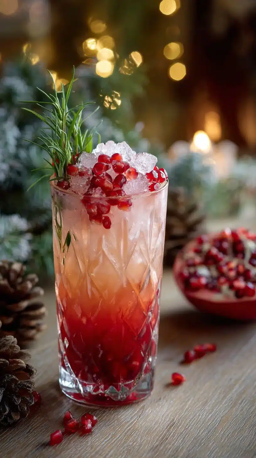 Festive Christmas mocktail with garnishes in a holiday setting