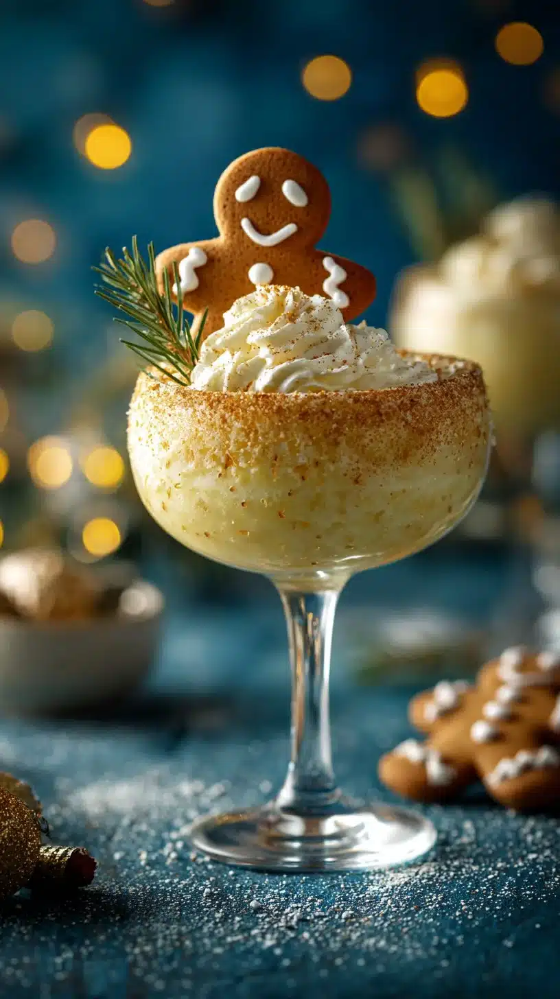 Gingerbread mocktail served in a festive glass with spices and garnishes