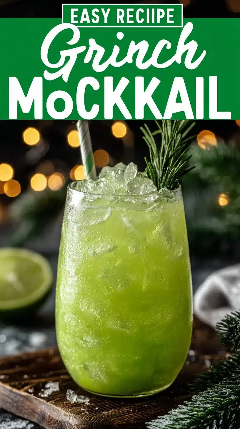 Festive Grinch Mocktail served in a festive glass with garnishes