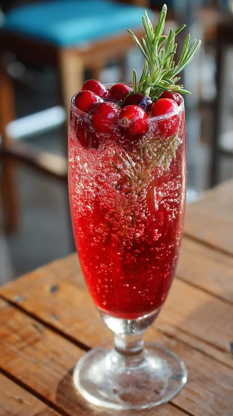 Hot Cranberry Sparkler Mocktail in a glass with cranberries and mint garnish.