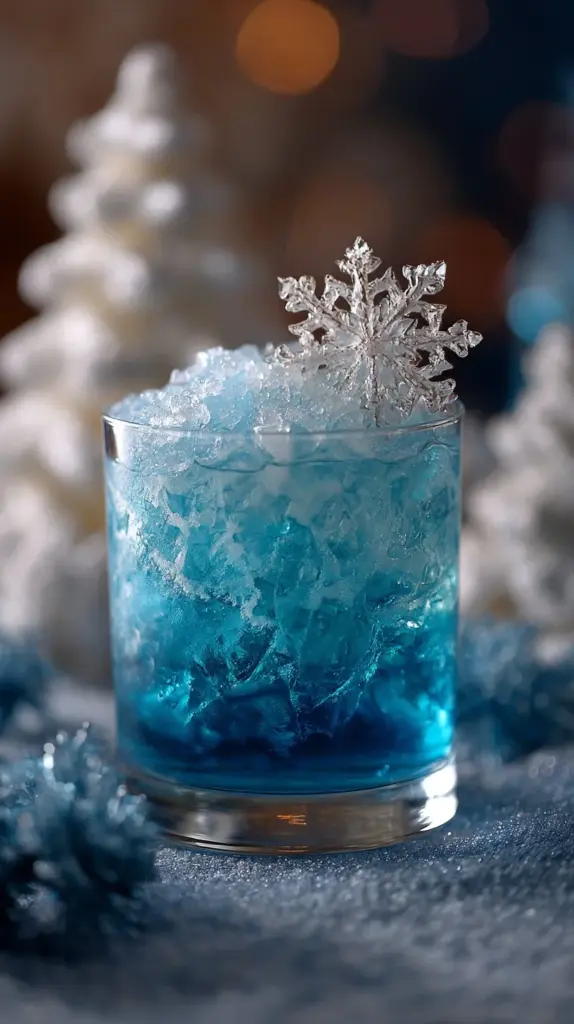 Jack Frost cocktail served in a glass with a garnish, showcasing its icy blue color